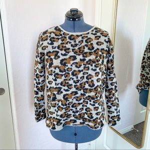 Leopard Print Crewneck Boxy High Low Knit Sweater